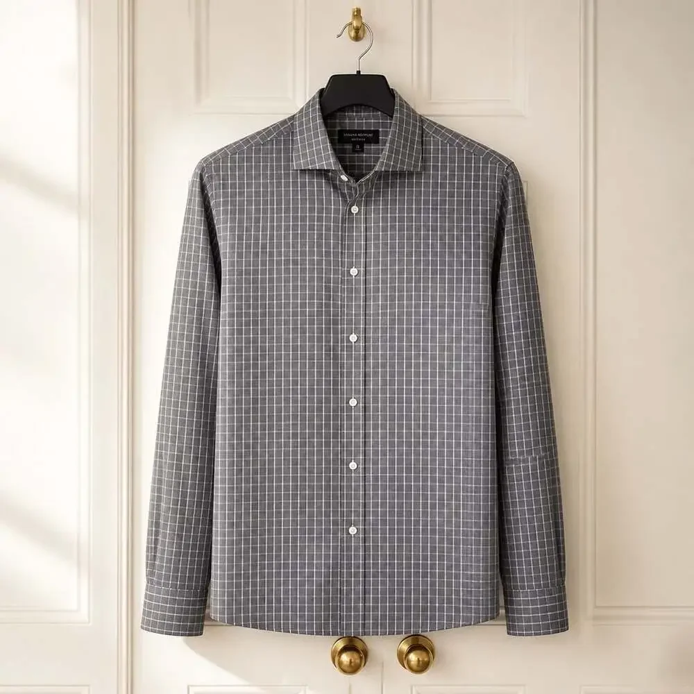 Banana Republic Untucked Fit Wrinkle Resistant Check Button-Down Shirt #1437